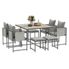 DodiOnline 9 Piece Garden Dining Set, Cube Outdoor Garden Furniture Set with Cushions, 8 Seater Garden Table and Chairs with 4 Stools, Square PSPC Plastic Top Table, Side Pockets for Patio, Grey
