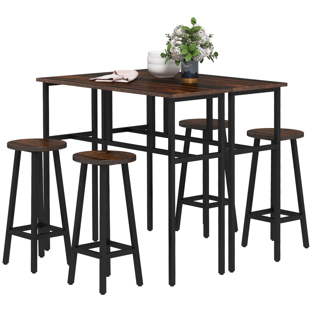 DodiOnline 6-Piece Bar Table Set, 2 Breakfast Tables with 4 Stools, Counter Height Dining Tables & Chairs for Kitchen, Living Room, Rustic Brown