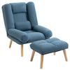 DodiOnline Armchair with Footstool, 180° Recliner with Ottoman, Accent Chair and Footstool with 3-Position Adjustable Backrest and Wooden Legs for Living Room, Blue