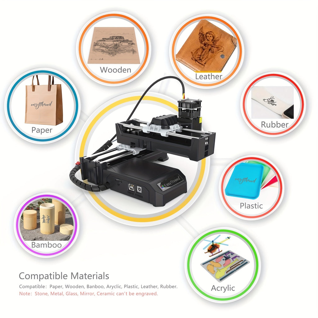 EasyThreed 0.5W Laser Engraver for Beginners, DIY Engraving Area 100x100mm, Wireless Smartphone Connectivity, APP Control for iOS & Android, Plastic Material, 110V/220V Power Supply, US Plug, Electronic Components Included