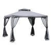DodiOnline 3 x 3 m Metal Gazebo, Garden Pavillion, Double Roof Outdoor Canopy Shelter with Mesh Sidewalls, Grey