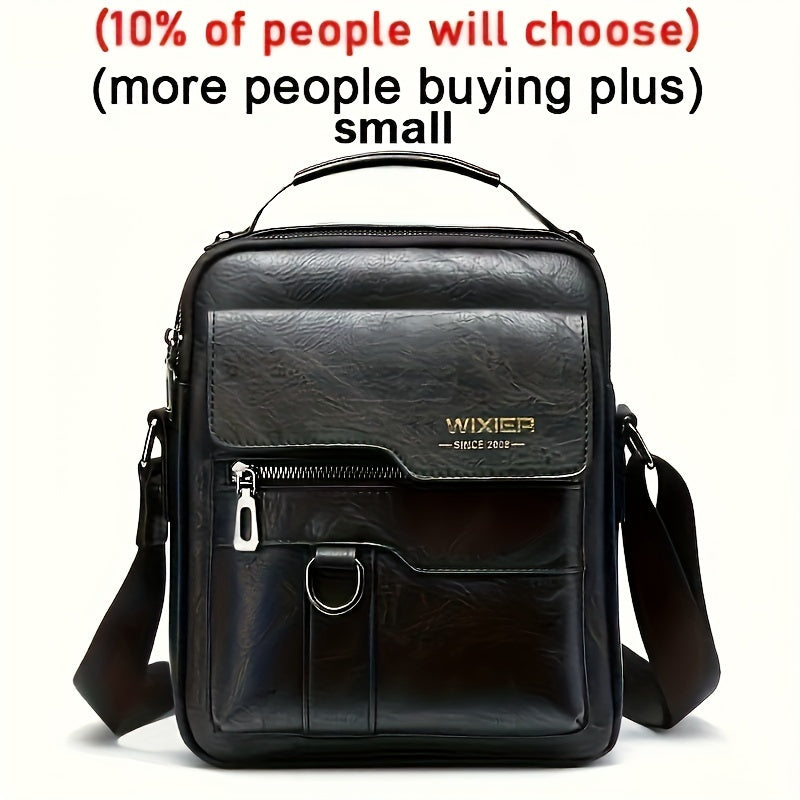 Men's Vintage Faux Leather Shoulder Bag - Adjustable Strap, Casual Business Crossbody for Daily Commute