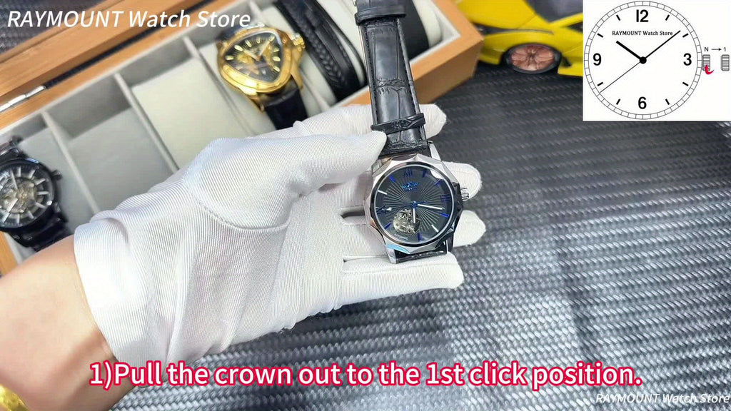 T-WINNER Men's Luxury Automatic Mechanical Watch - Blue Ocean Geometric Design, Transparent Skeleton Dial, Stainless Steel Case & Faux Leather Strap