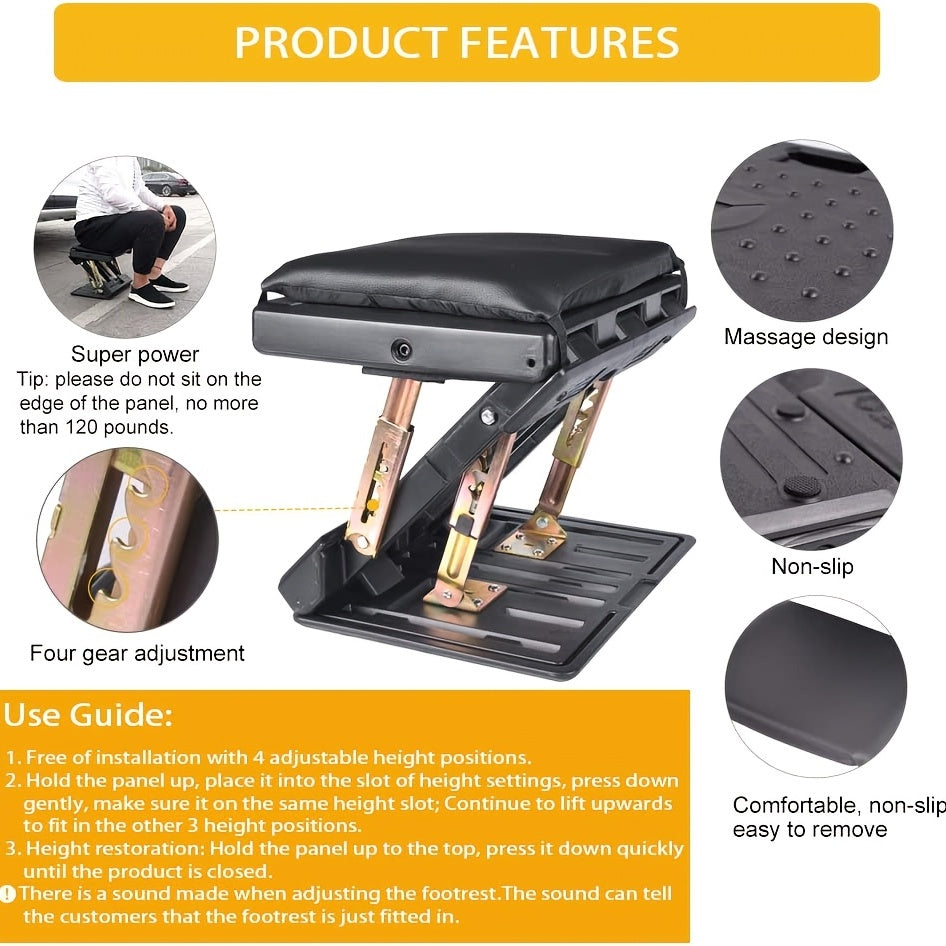 Ergonomic Adjustable Footrest - Height Customizable, Tilt Function, Breathable Mesh, Sturdy Construction, Perfect for Office, Home, and Gaming Use