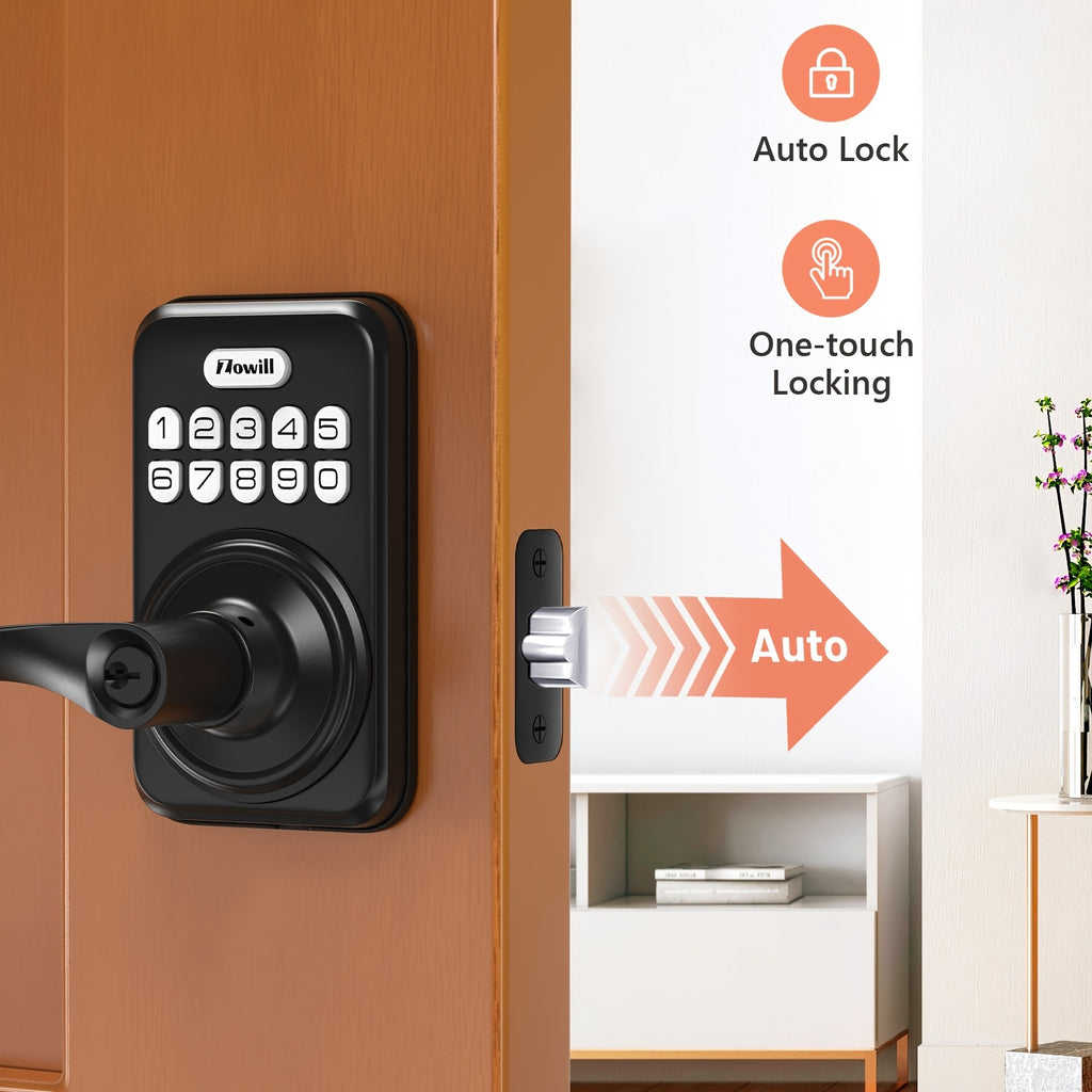 Keyless Entry Door Lock With Handle, Zowill Electronic Keypad Deadbolt Door Locks Handle Lever, Front Door Lock Set, Digital Door Lock, Auto-Locking, Anti-peep Code Door Handle Lock