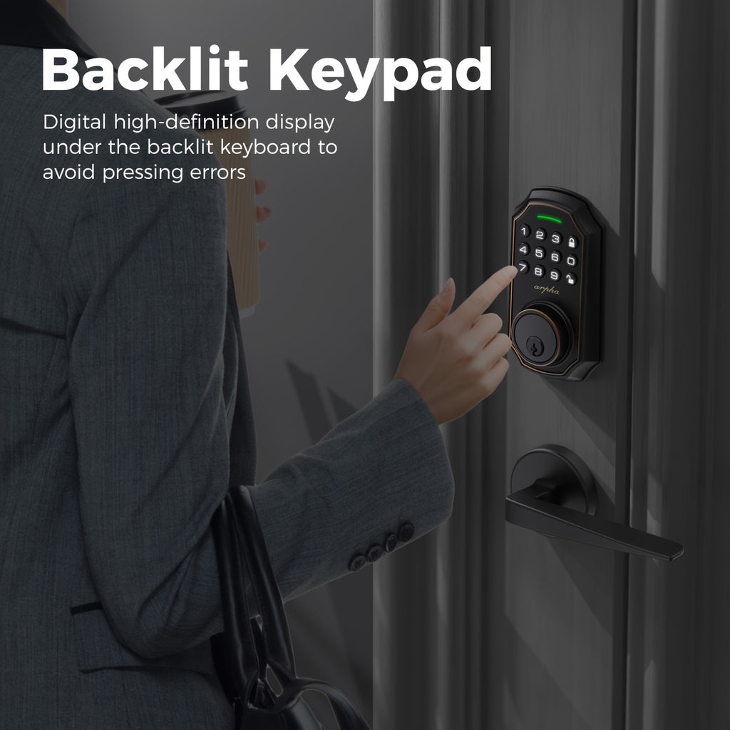 Keypad Door Lock with Handle, Keypad Deadbolt Door Lock, Electronic Keyless Entry, User Pin Code, One Time Code, Mechanical Key, Backlit Keypad, Auto Lock, Long Battery Life (Not Include  Battery), Easy To Install