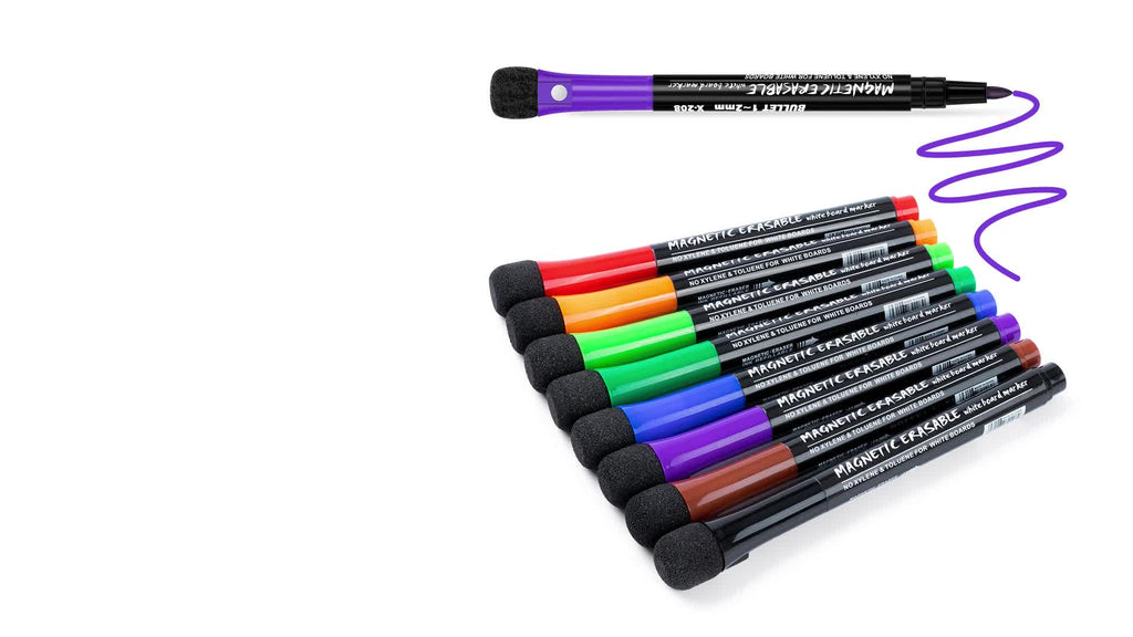 Fine Tip Dry Erase Markers 8pcs, Magnetic Dry Erase Markers With Eraser, Skinny Low Odor White Board Marker Pens Bullet Tip Fine Point Thin Dry Erase Markers For Office Supplies
