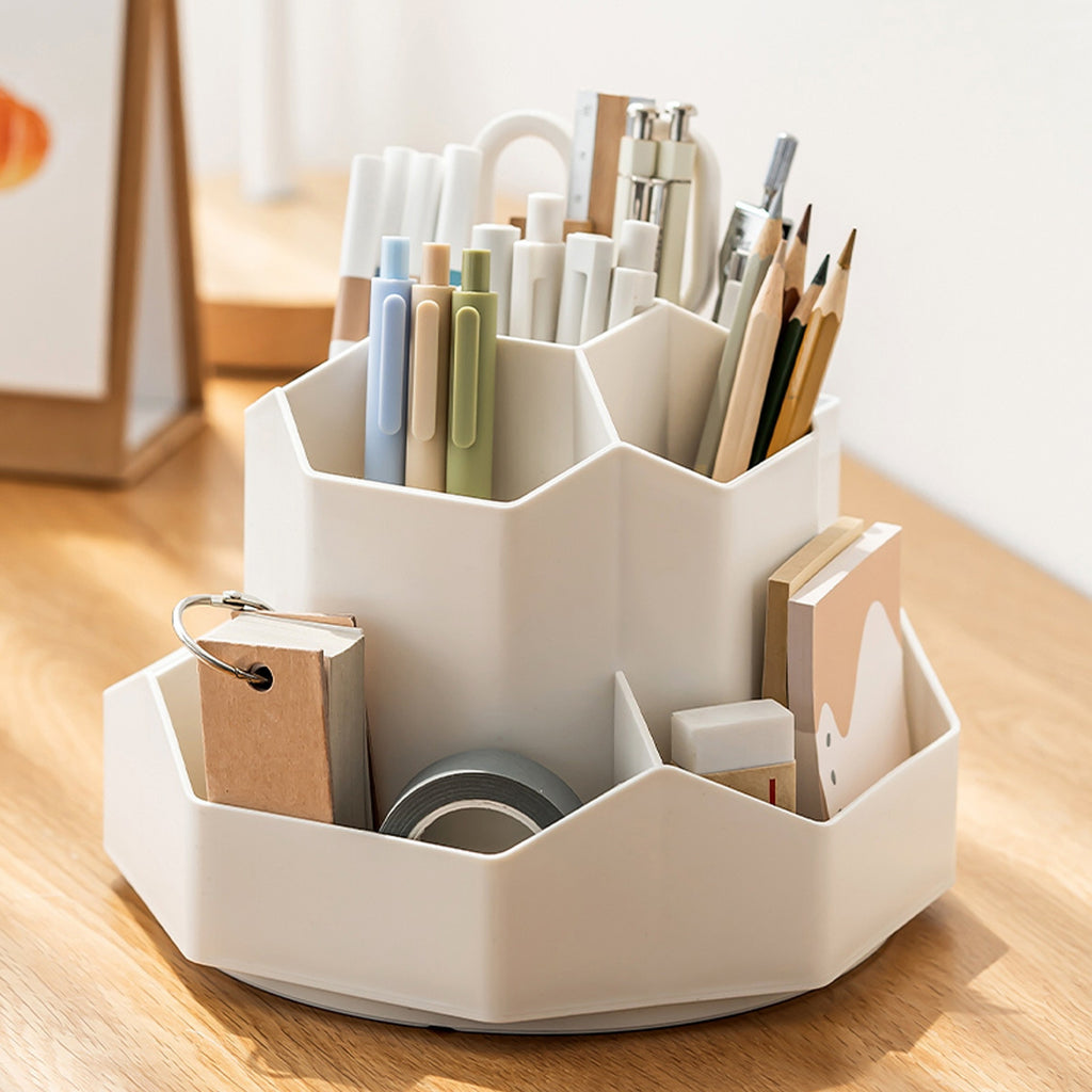 1pc Multi-Compartment Pen Holder and Makeup Brush Organizer for Desk and Home Office - Large Capacity Desktop Cosmetic Storage Box with Art Supply Storage