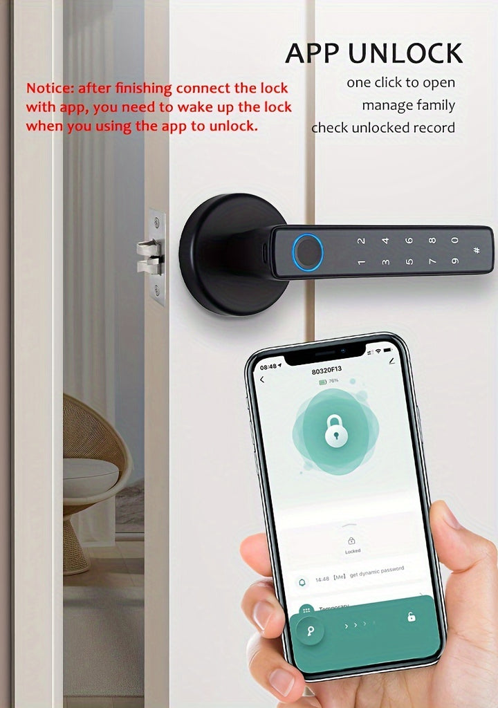 Fingerprint Password Mobile Phone App Smart Lock Digital Electronic Room Door Handle Lock