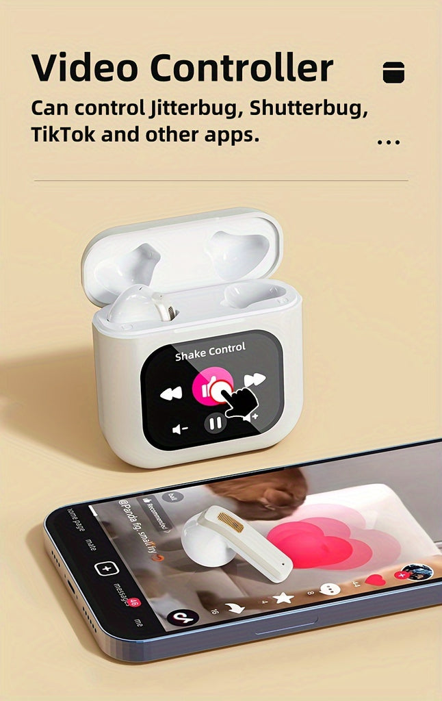 XHJ K1 Wireless earbuds with LCD touchscreen display, intelligent noise-canceling sleep-aiding headphones, 40 hours of long battery life, control music player, tiktok video playback, likes Audio Earphones Electronic Headset C