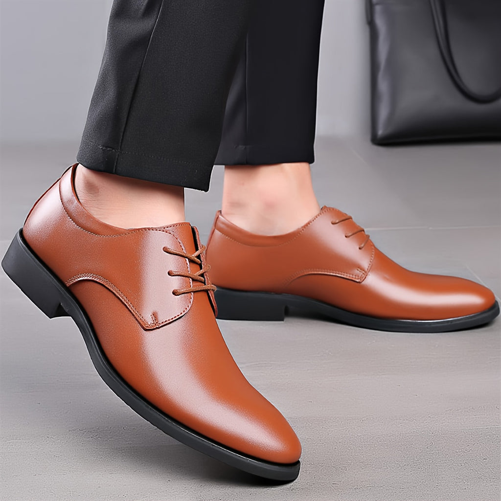 Men's PU Leather Casual Shoes, Anti-skid Lace-up Front Fashion Shoes For Business Office, Spring And Autumn