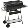 DodiOnline Charcoal Barbecue Grill BBQ Trolley with Double Grill, Side Table, Storage Shelf, and Wheels for Outdoor Cooking, 130 x 51 x 111cm, Black