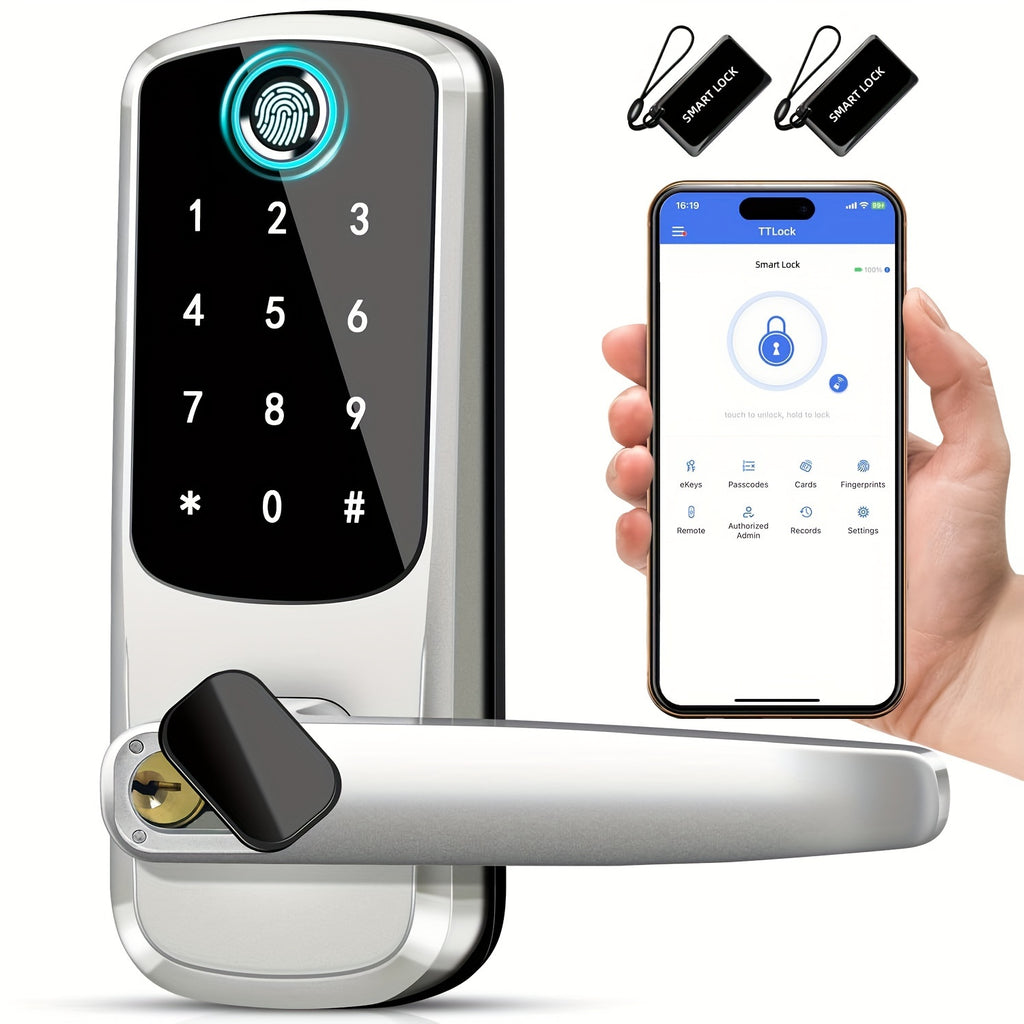 Smart Door Lock With Handle, Keyless Entry Door Lock, Fingerprint Keypad Door Lock - Smart Locks For Front Door - Digital Electronic Door Lock With Code & APP Control