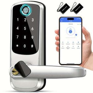 Smart Door Lock With Handle, Keyless Entry Door Lock, Fingerprint Keypad Door Lock - Smart Locks For Front Door - Digital Electronic Door Lock With Code & APP Control