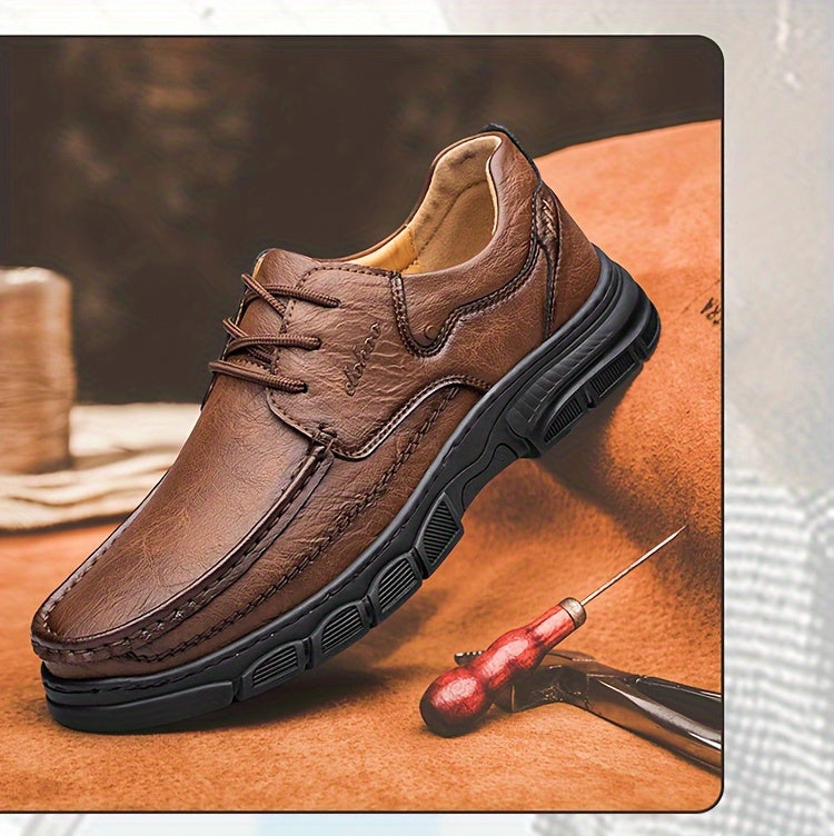CLOHOO Men's Stitching Casual Shoes, Wear-resistant Anti-skid Lace-up Shoes With PU Leather Uppers For Outdoor, Men;s Daily Office Footwear For Spring And Autumn