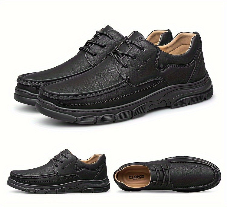 CLOHOO Men's Stitching Casual Shoes, Wear-resistant Anti-skid Lace-up Shoes With PU Leather Uppers For Outdoor, Men;s Daily Office Footwear For Spring And Autumn