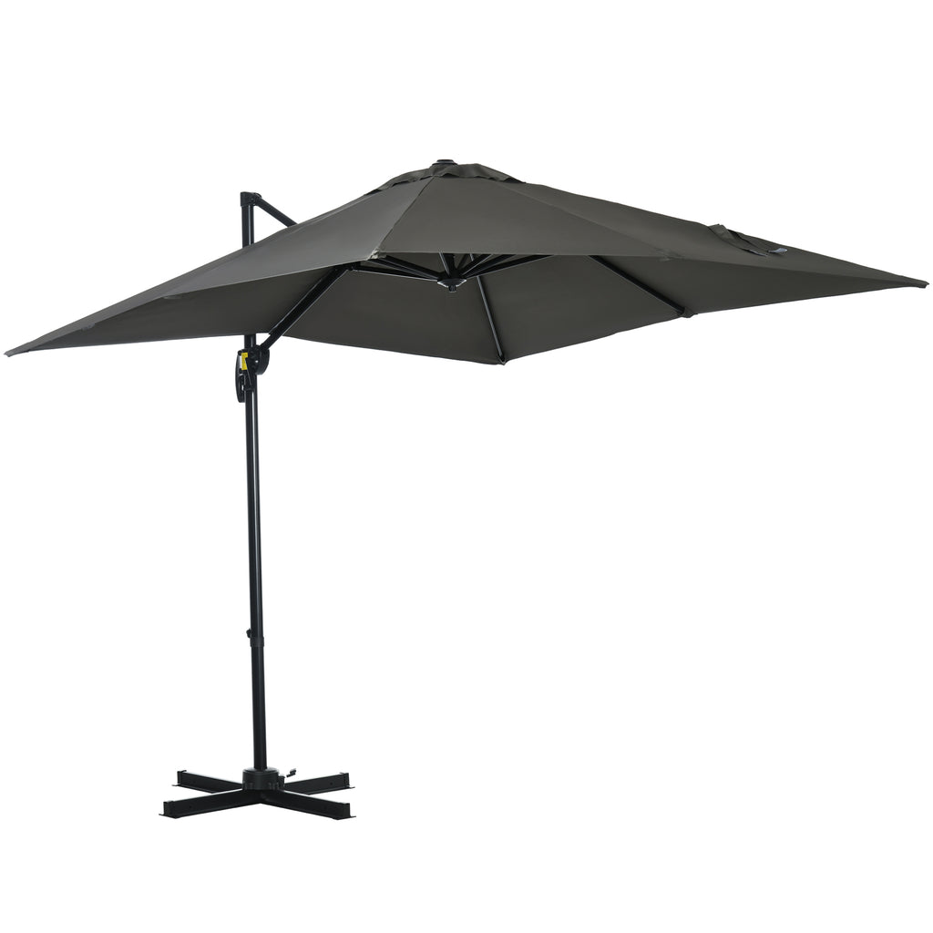 DodiOnline 2.5 x 2.5m Patio Offset Parasol Umbrella Cantilever Hanging Aluminium Sun Shade Canopy Shelter 360° Rotation with Crank Handle and Cross Base, Grey