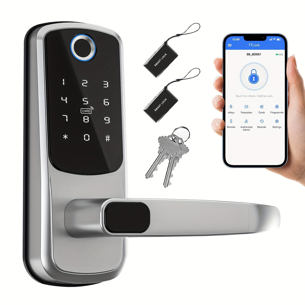 Smart Door Lock With Handle, Keyless Entry Door Lock, Fingerprint Keypad Door Lock - Smart Locks For Front Door - Digital Electronic Door Lock With Code & APP Control