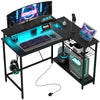 DodiOnline Reversible 'L' LED Light Gaming/Work Desk - Black