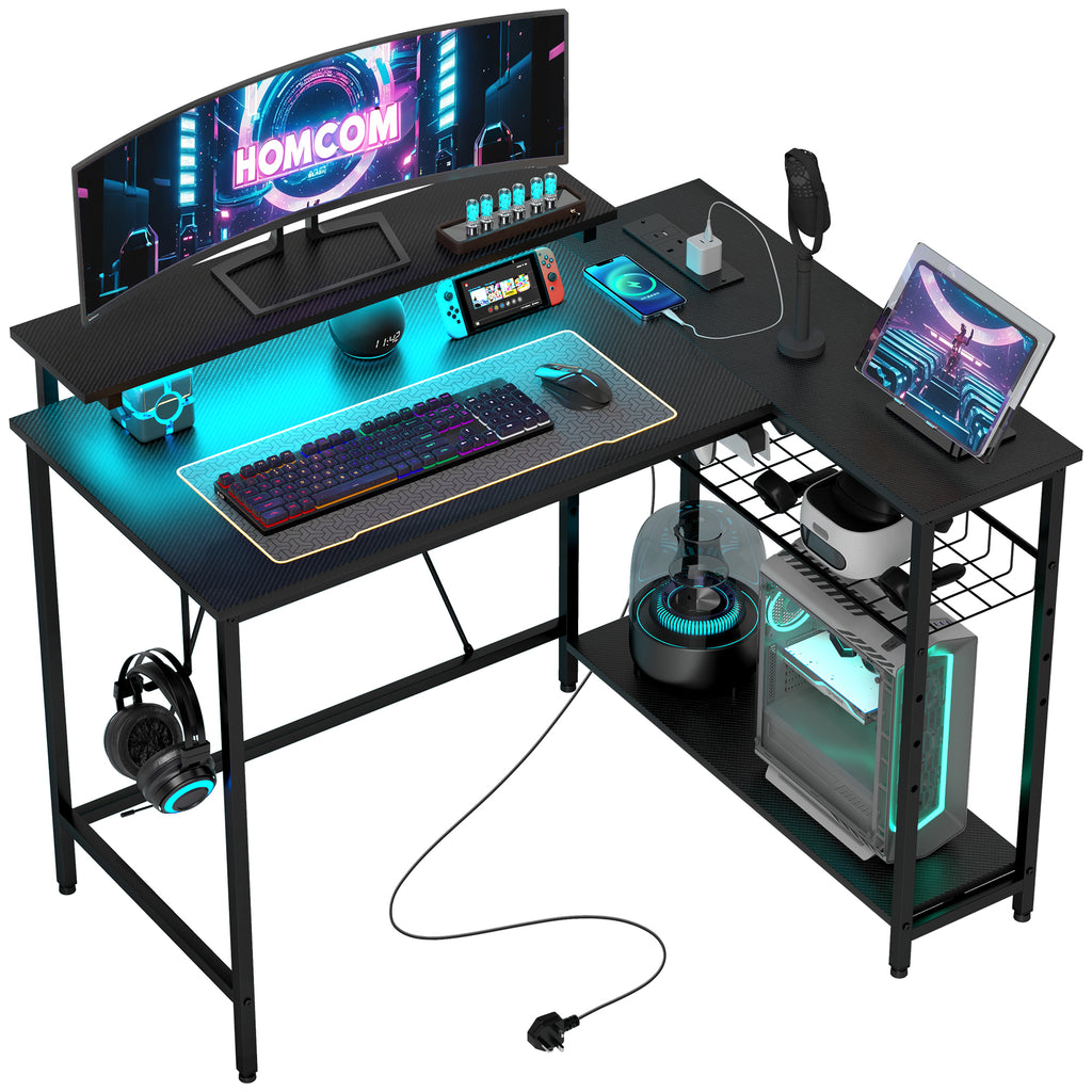 DodiOnline Reversible 'L' LED Light Gaming/Work Desk - Black