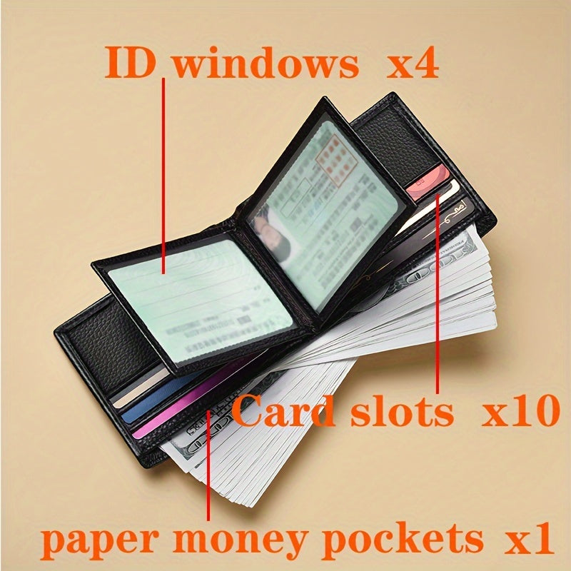 1pc Men's Genuine Leather Wallet, Ultra-thin Multi-functional Card Bag, Large Capacity Top Layer Cowhide Wallet