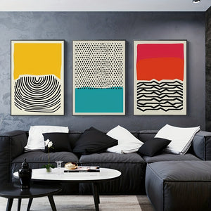 3pcs Modern Abstract Color Blocks Line Poster - Vibrant Geometric Print Canvas Wall Art for Living Room Decor - No Frame, Easy to Hang, High-Quality Print, Modern Home Decoration