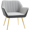 DodiOnline Velvet Armchairs, Upholstered Accent Chairs with Golden Steel Legs, Modern Vanity Chairs for Living Room and Bedroom, Light Grey