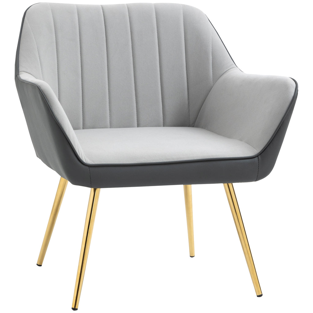 DodiOnline Velvet Armchairs, Upholstered Accent Chairs with Golden Steel Legs, Modern Vanity Chairs for Living Room and Bedroom, Light Grey