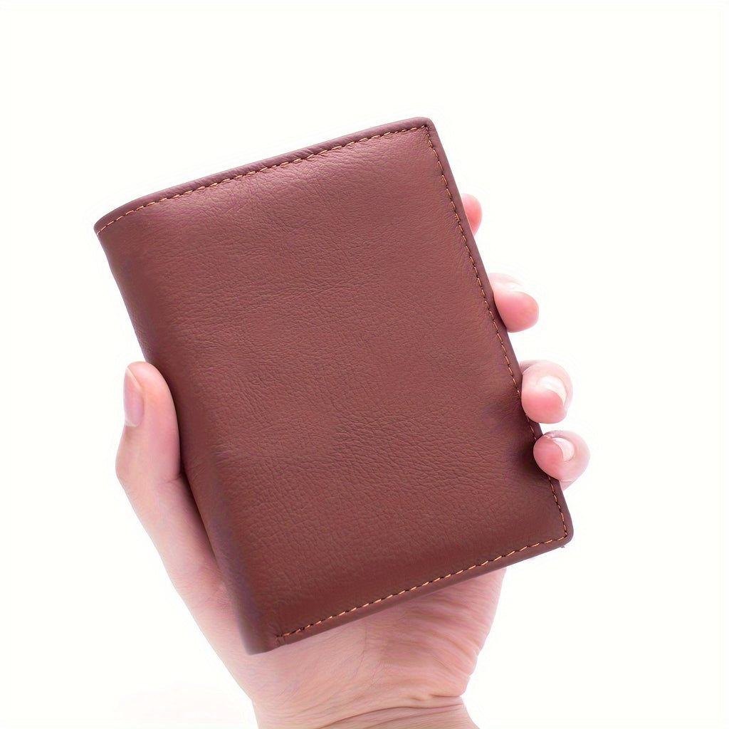 1pc Men's Genuine Leather Wallet, Retro Thin Vertical Short ID Credit Card Holder