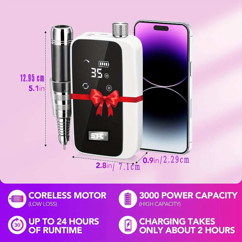 Professional Nail Drill Machine for Acrylic Nails, 35000 RPM Electric Nail File, USB Rechargeable, Portable Electronic Nail Filer for Home Salon Manicure Tools.