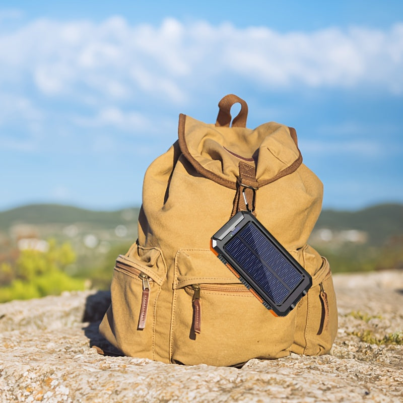 10000mAh portable solar cell phone battery panel charger with flashlight lighting/USB/ compass, suitable for iPhone/ Android mobile phone digital electronic devices, gift customization, outdoor emergency power backup battery