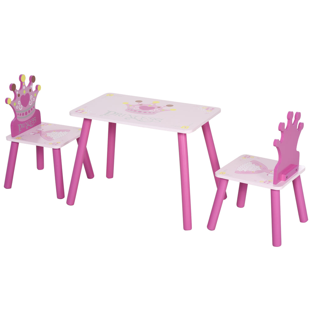 DodiOnline 3 Pcs Kids and Table Chair Set Princess & Crown Theme Home Furniture Pretty Gift 2-4 Years Pink