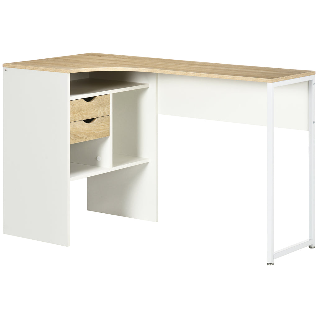 DodiOnline L Shaped Desk, 120cm Computer Desk, Corner Desk with 2 Drawers and 3 Storage Compartments for Home Office, Study Workstation, Oak
