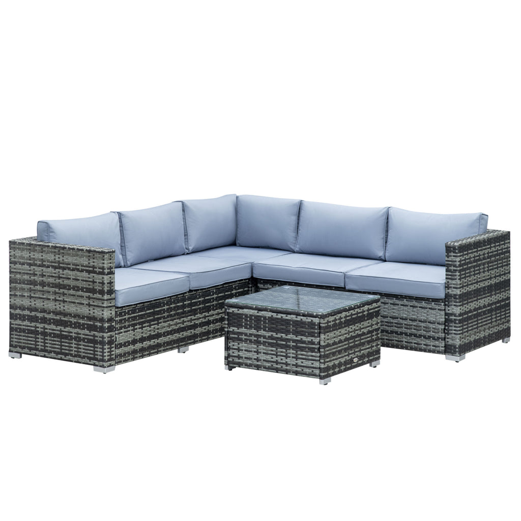 DodiOnline 4 Pieces Rattan Outdoor Furniture Set, Wicker Outdoor Furniture Set with Corner Sofa Loveseat Coffee Table Cushions, Conservatory Furniture Set for Patio Balcony Poolside, Grey