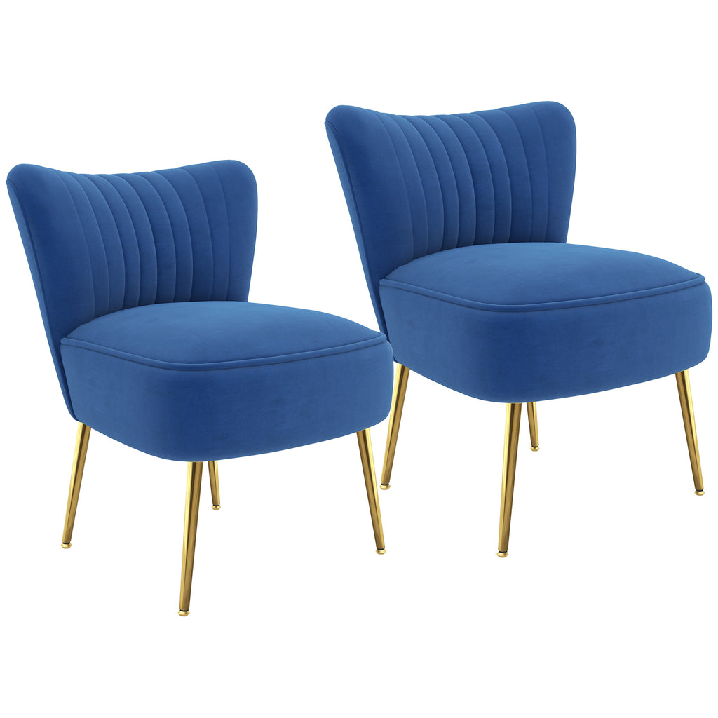 DodiOnline Set of 2 Accent Chairs, Upholstered Living Room Chairs with Gold Tone Steel Legs, Wingback Armless Chairs, Dark Blue