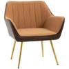DodiOnline Velvet Armchairs, Upholstered Accent Chairs with Golden Steel Legs, Modern Vanity Chairs for Living Room and Bedroom, Light Brown