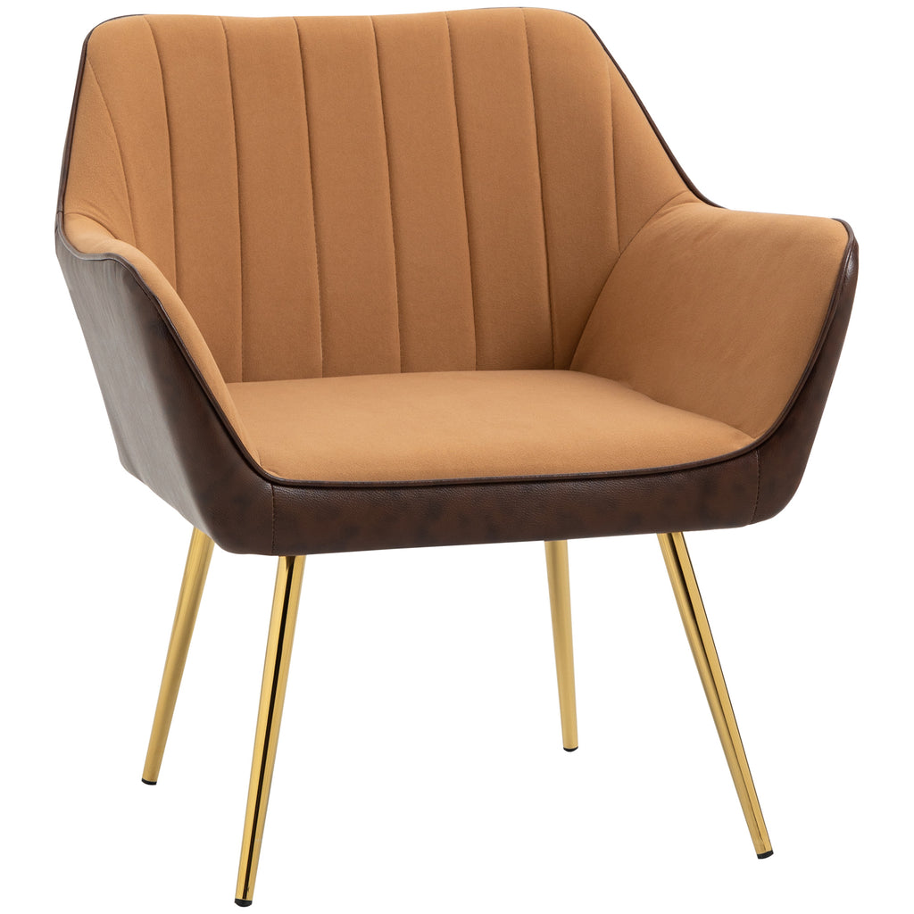 DodiOnline Velvet Armchairs, Upholstered Accent Chairs with Golden Steel Legs, Modern Vanity Chairs for Living Room and Bedroom, Light Brown