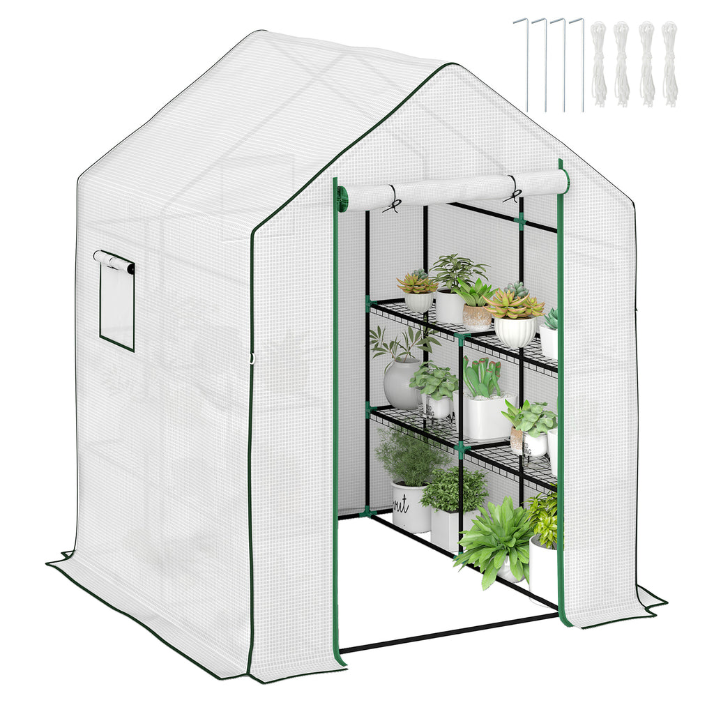 DodiOnline 143 x 140cm Walk-In Greenhouse, with Accessories - White