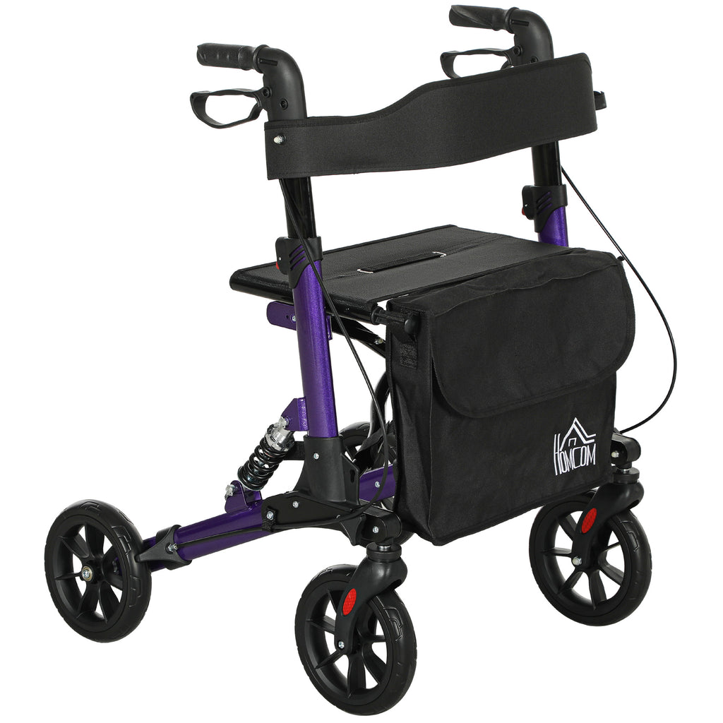 DodiOnline Folding Rollator Walker with Seat, Backrest, Lightweight Walking Frame with Storage Bag, Dual Brakes, Adjustable Handle Height, Suspension System, 4 Wheeled Walker for Seniors, Purple