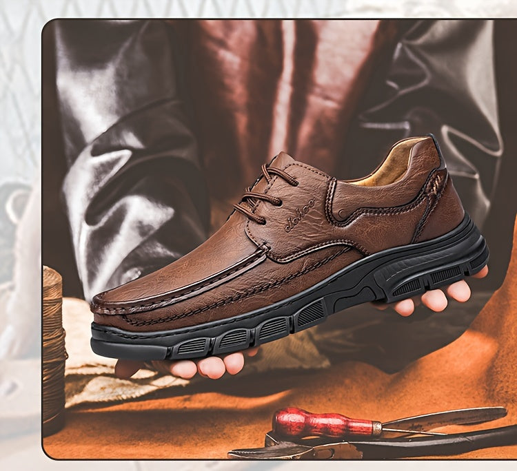 CLOHOO Men's Stitching Casual Shoes, Wear-resistant Anti-skid Lace-up Shoes With PU Leather Uppers For Outdoor, Men;s Daily Office Footwear For Spring And Autumn