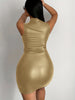 Faux Leather Bodycon Choker Neck Dress, Sexy Sleeveless Mini Dress For Club & Party, Women's Clothing