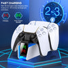 Dual PS5 Controller Charger Station with LED Light - Fast Charging, Space-Saving Dual Stand Dock for Playstation 5 Dualsense Controllers - BEBONCOOL, White, ABS Material, No Electronic Components