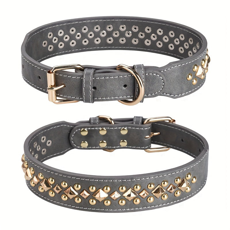 1pc Rivet Pet Collar, Retro Leather Dog Collar, Suitable For Pets Neckwear Accessories