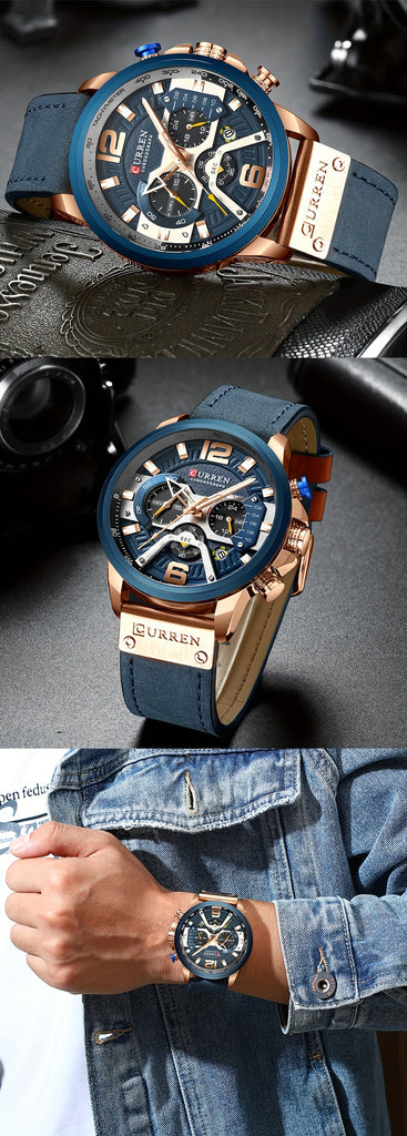 CURREN Chronograph Men's Watch Casual Sports Fashion Calendar Analog PU Leather Wrist Watch