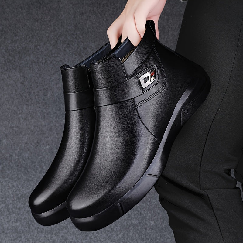 Mens Premium Solid Top Leather Ankle Boots - Super Breathable, Ultra-durable, Anti-slip - Smooth Side Zipper for Stylish Outdoor Adventures & Casual Wear