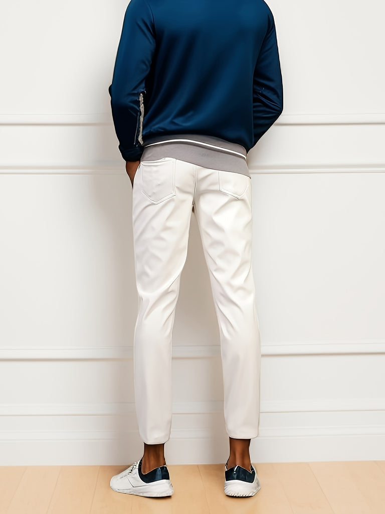 Men's Chic PU Leather Pants, Street Style High Stretch Skinny Pants For Nightclub Performance Party Dinner K-pop