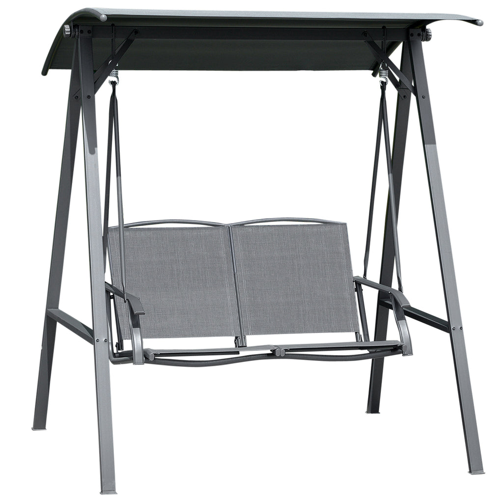 DodiOnline 2 Seater Garden Swing Seat Swing Chair, Outdoor Canopy Swing Bench with Adjustable Shade, Metal Frame and Texteline Seat, Dark Grey