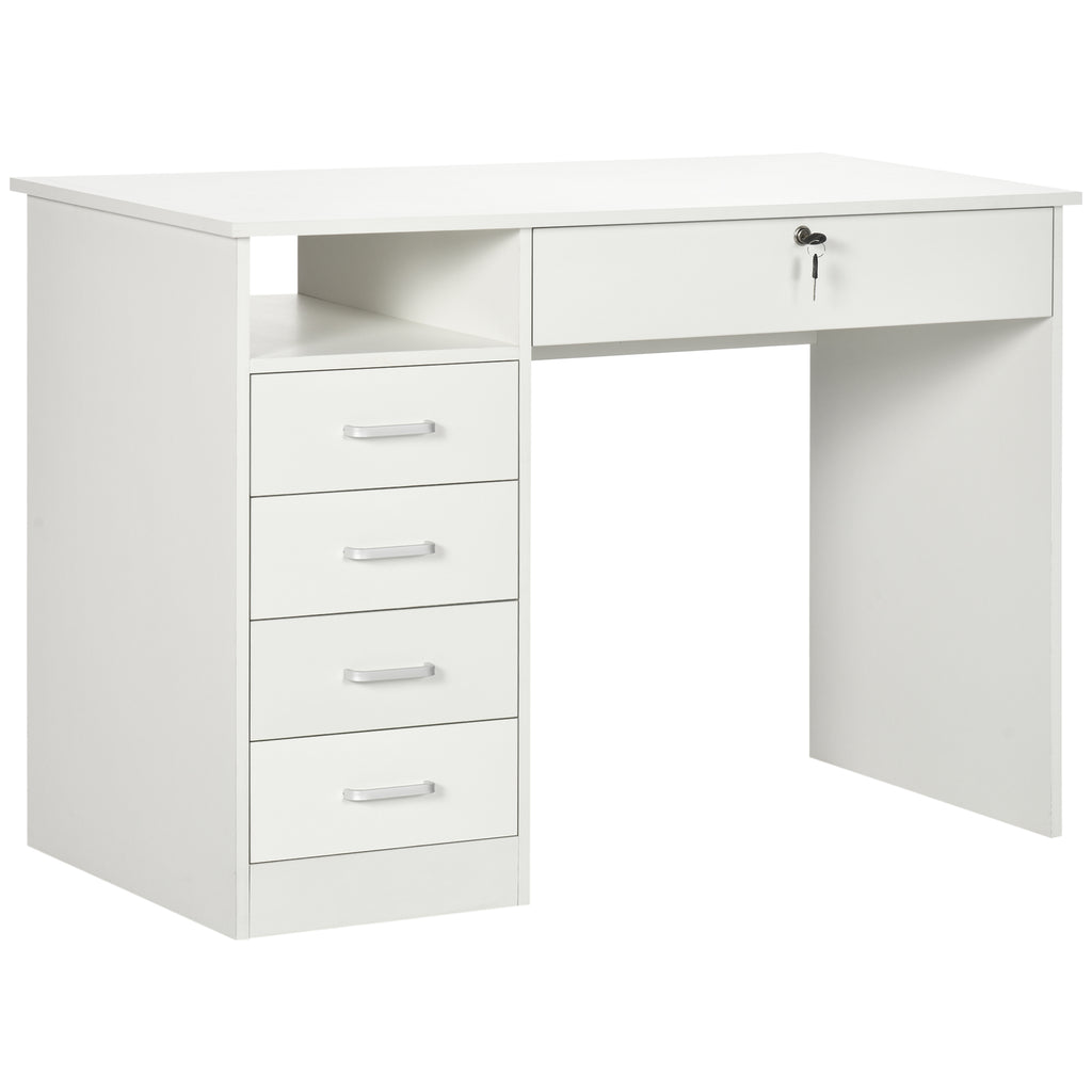DodiOnline Computer Desk, Home Office Desk with Lockable Drawer, Storage Shelf for Study Bedroom, 110 x 50 x 76 cm, White