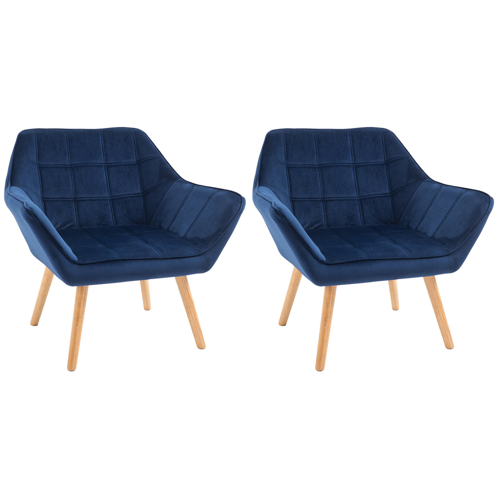 DodiOnline Armchair Accent Chair, Vanity Chair with Wide Arms, Slanted Back, Padding, Metal Frame, Wooden Legs, Home Bedroom Furniture Seating, Set of 2, Blue