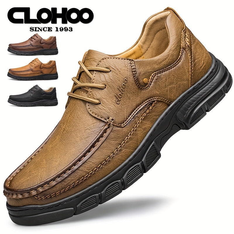 CLOHOO Men's Stitching Casual Shoes, Wear-resistant Anti-skid Lace-up Shoes With PU Leather Uppers For Outdoor, Men;s Daily Office Footwear For Spring And Autumn
